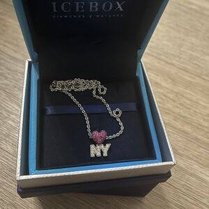 Silver NY Necklace with Pink Heart Pendant
